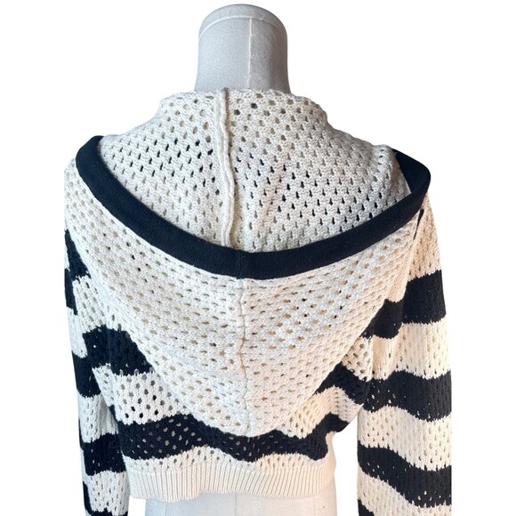 ZARA Medium Black & White Striped Hooded Sweater Cotton - Picture 9 of 12